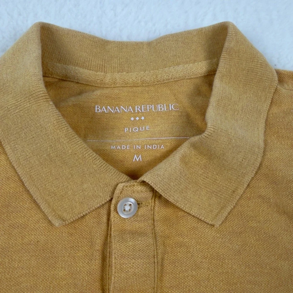 Banana Republic Mens Pique Cotton Polo Shirt Mustard Yellow Short Sleeve Size M